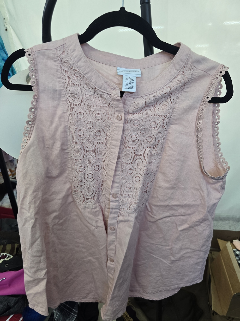 Liz Claiborne Light Pink Sleeveless Lace-Panel Blouse
